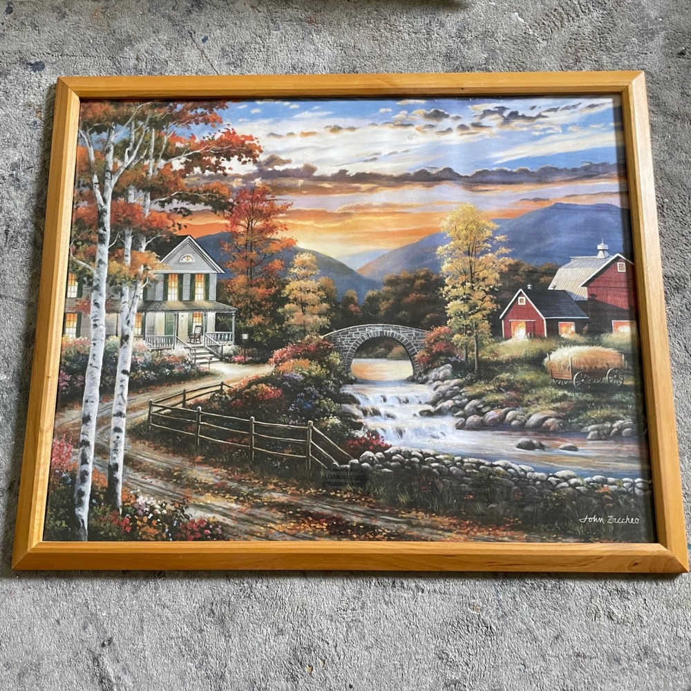 John Zaccheo Framed Landscape Art Print‎ Country Farmhouse Sunset Scenic 21x18